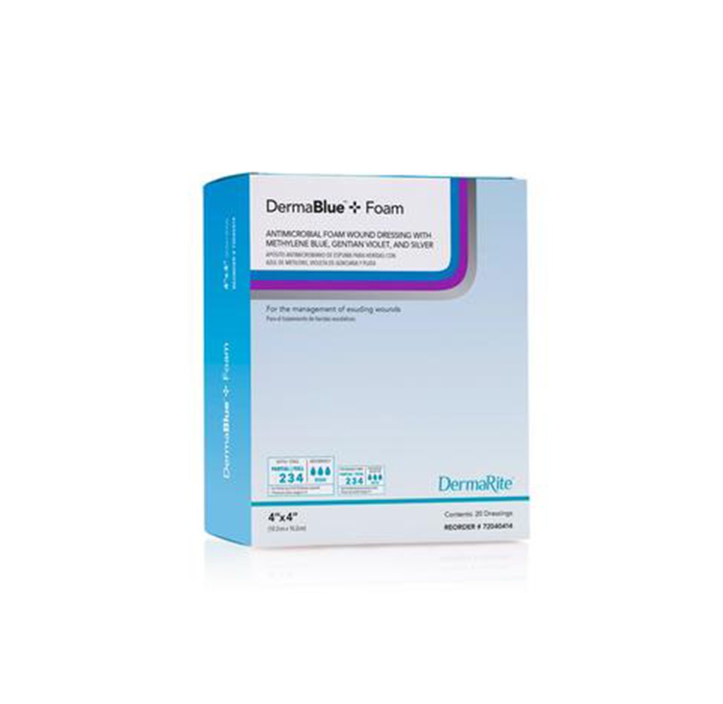 Dermarite DermaBlue+ Foam Antimicrobial Dressing, 4"x4"