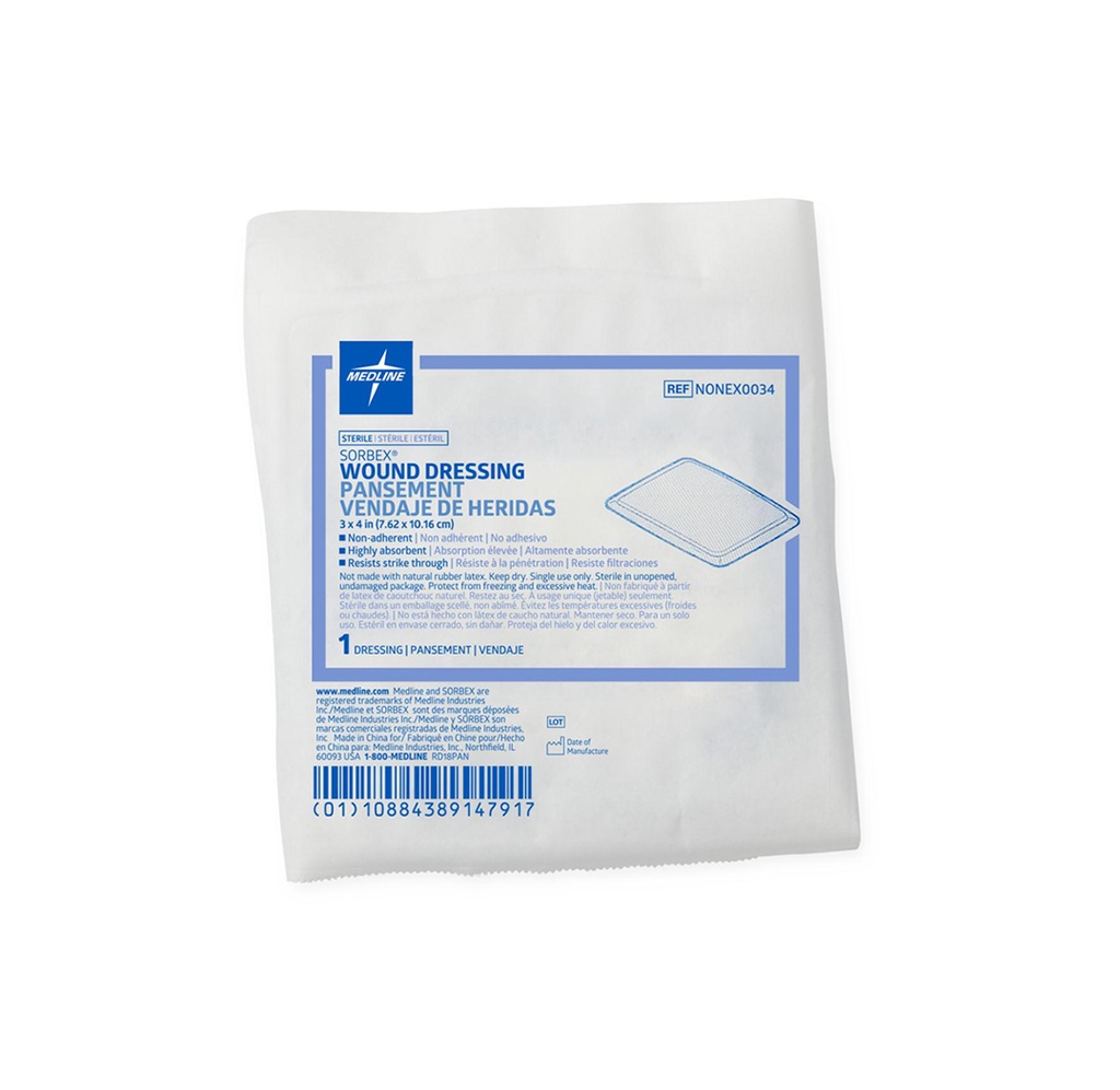 Medline Sorbex Absorbent Dressings, Sterile 3”x4”