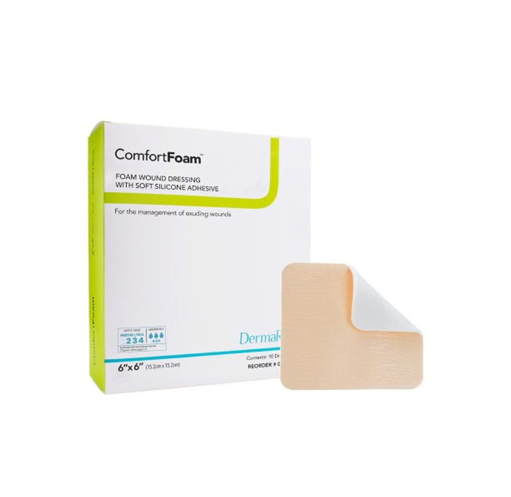 DermaRite ComfortFoam Bordered  Silicone Foam, 6"x6"