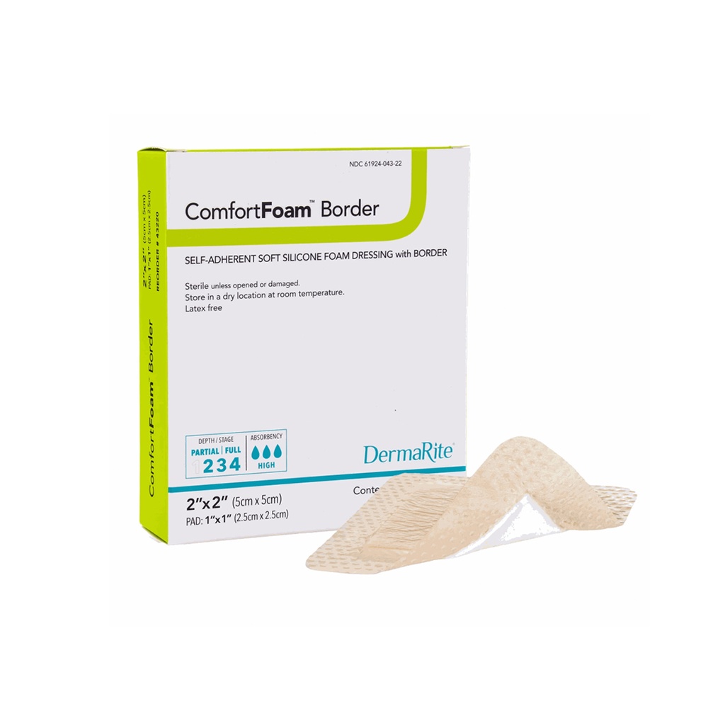 DermaRite ComfortFoam Bordered Silicone Foam, 2"x2"