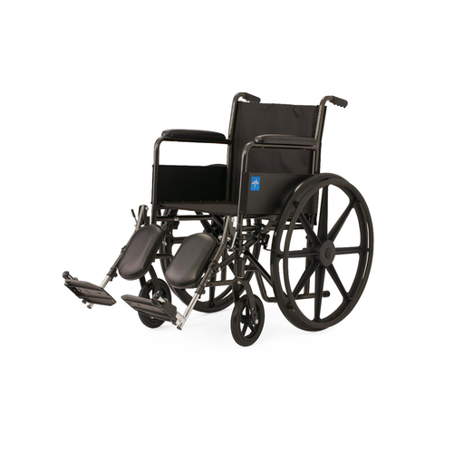 [K1186N13E] Medline K1 Basic Wheelchair with Full-Length Permanent Arms and Elevating Leg Rests, 18"