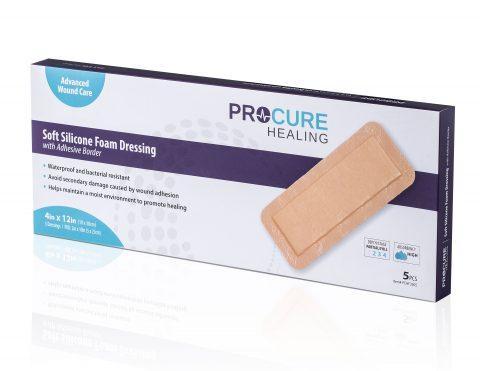 [PCHF3305] ProCure Soft Silicone Foam Dressing with Adhesive Border, 4"x12"