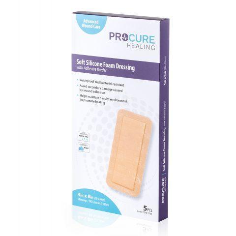 [PCHF3304] ProCure Soft Silicone Foam Dressing with Adhesive Border, 4"x8"